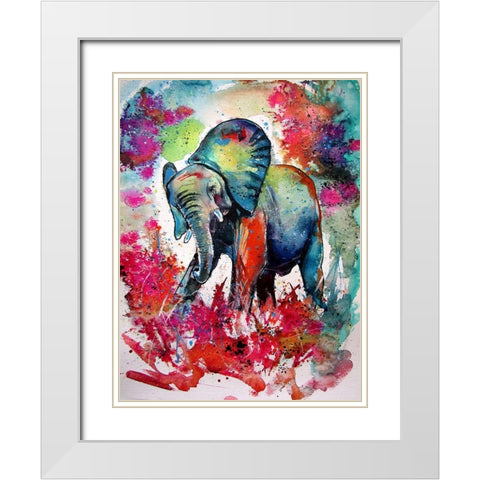 Happy Elephant II White Modern Wood Framed Art Print with Double Matting by Kovacs, Anna Brigite