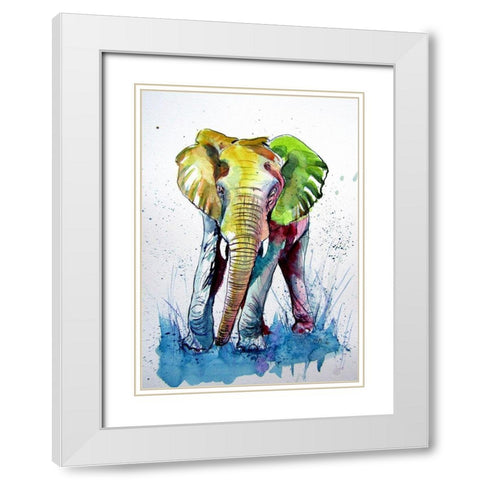 Happy Elephant I White Modern Wood Framed Art Print with Double Matting by Kovacs, Anna Brigite