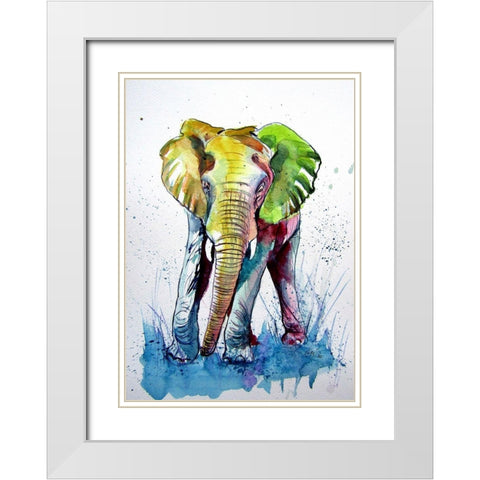 Happy Elephant I White Modern Wood Framed Art Print with Double Matting by Kovacs, Anna Brigite