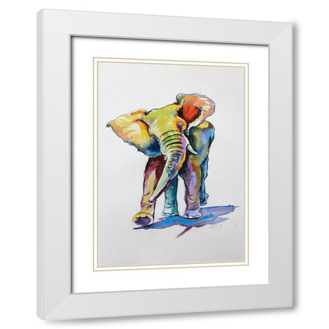 Elephant Playing White Modern Wood Framed Art Print with Double Matting by Kovacs, Anna Brigite