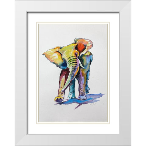 Elephant Playing White Modern Wood Framed Art Print with Double Matting by Kovacs, Anna Brigite