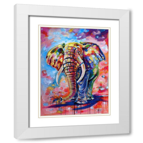 Big colorful Elephant White Modern Wood Framed Art Print with Double Matting by Kovacs, Anna Brigite