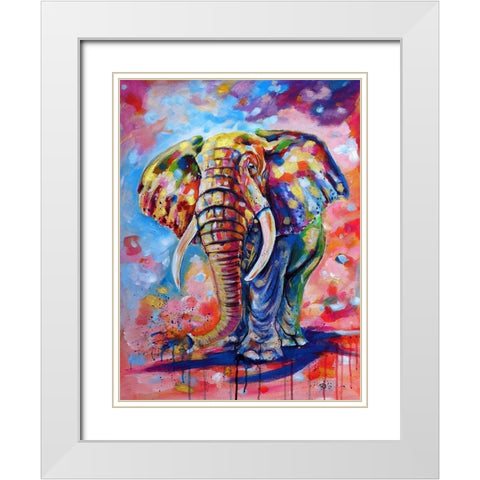 Big colorful Elephant White Modern Wood Framed Art Print with Double Matting by Kovacs, Anna Brigite