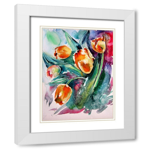 Tulips White Modern Wood Framed Art Print with Double Matting by Kovacs, Anna Brigite