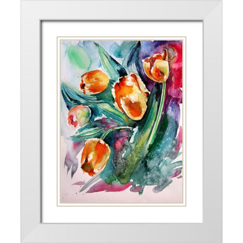 Tulips White Modern Wood Framed Art Print with Double Matting by Kovacs, Anna Brigite