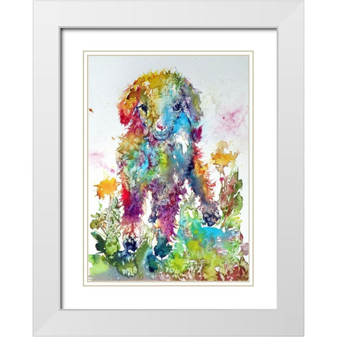 Goat in Grass White Modern Wood Framed Art Print with Double Matting by Kovacs, Anna Brigite