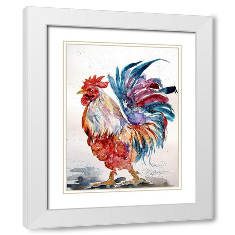 Rooster Walking White Modern Wood Framed Art Print with Double Matting by Kovacs, Anna Brigite