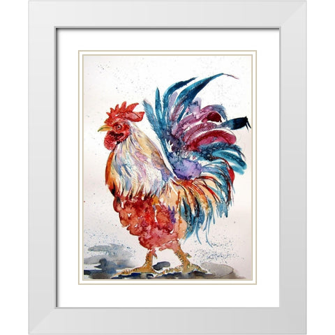 Rooster Walking White Modern Wood Framed Art Print with Double Matting by Kovacs, Anna Brigite