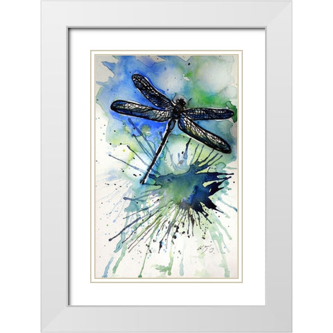 Dragonfly White Modern Wood Framed Art Print with Double Matting by Kovacs, Anna Brigite