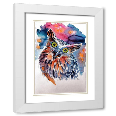 Owl White Modern Wood Framed Art Print with Double Matting by Kovacs, Anna Brigite