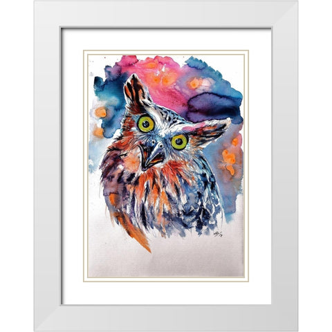 Owl White Modern Wood Framed Art Print with Double Matting by Kovacs, Anna Brigite