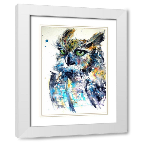 Owl II White Modern Wood Framed Art Print with Double Matting by Kovacs, Anna Brigite