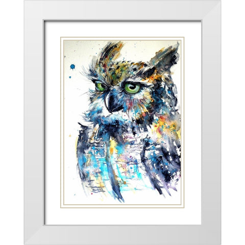 Owl II White Modern Wood Framed Art Print with Double Matting by Kovacs, Anna Brigite