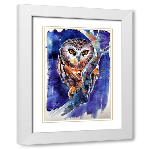 Owl at Night White Modern Wood Framed Art Print with Double Matting by Kovacs, Anna Brigite