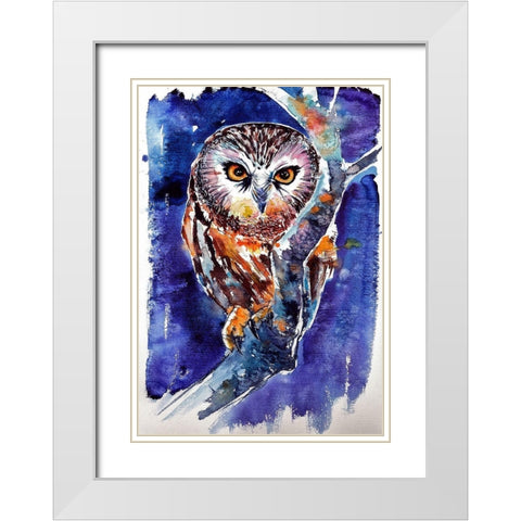 Owl at Night White Modern Wood Framed Art Print with Double Matting by Kovacs, Anna Brigite