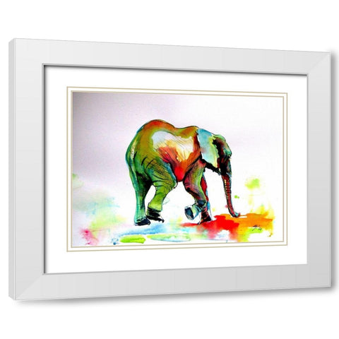 Colorfull Elephant Alone White Modern Wood Framed Art Print with Double Matting by Kovacs, Anna Brigite
