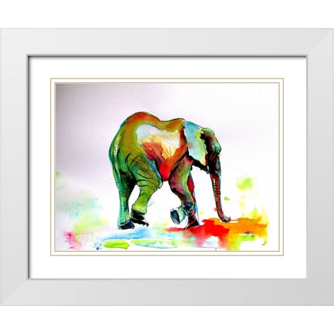 Colorfull Elephant Alone White Modern Wood Framed Art Print with Double Matting by Kovacs, Anna Brigite