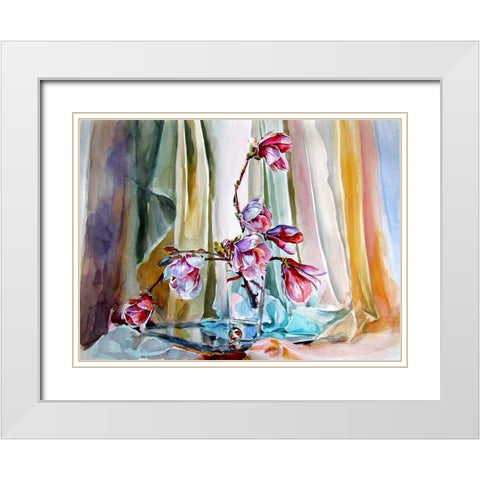 Magnolia Still Life White Modern Wood Framed Art Print with Double Matting by Kovacs, Anna Brigite
