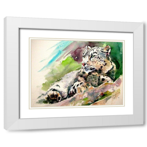 Snow Leopard II White Modern Wood Framed Art Print with Double Matting by Kovacs, Anna Brigite