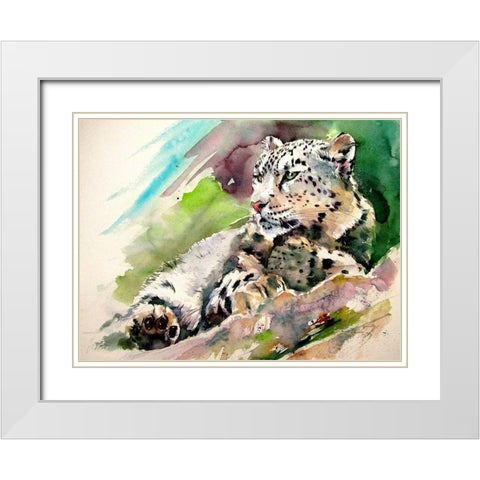 Snow Leopard II White Modern Wood Framed Art Print with Double Matting by Kovacs, Anna Brigite