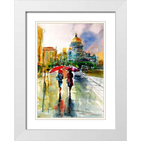 Rainy Days White Modern Wood Framed Art Print with Double Matting by Kovacs, Anna Brigite