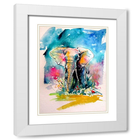 Elephant White Modern Wood Framed Art Print with Double Matting by Kovacs, Anna Brigite