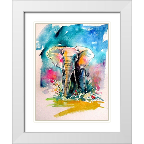 Elephant White Modern Wood Framed Art Print with Double Matting by Kovacs, Anna Brigite