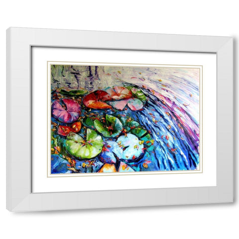 Autumn and Water Lillies White Modern Wood Framed Art Print with Double Matting by Kovacs, Anna Brigite