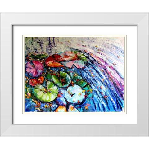 Autumn and Water Lillies White Modern Wood Framed Art Print with Double Matting by Kovacs, Anna Brigite