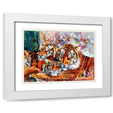 Tigers White Modern Wood Framed Art Print with Double Matting by Kovacs, Anna Brigite
