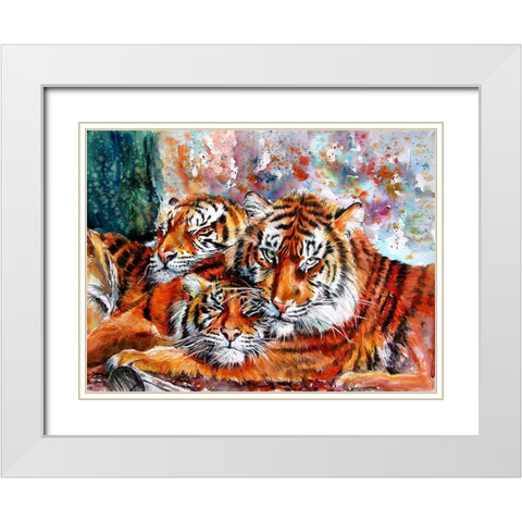 Tigers White Modern Wood Framed Art Print with Double Matting by Kovacs, Anna Brigite