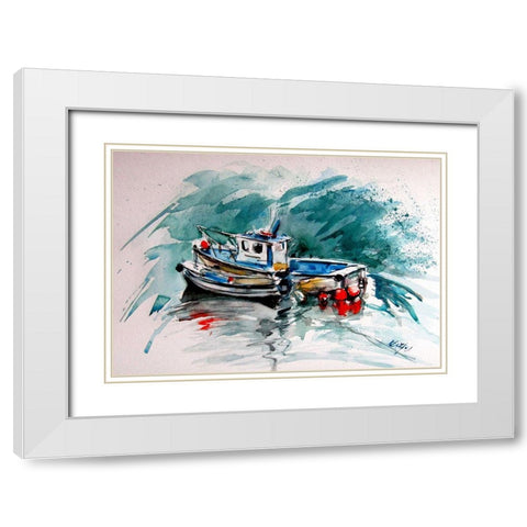 Shore with Boats White Modern Wood Framed Art Print with Double Matting by Kovacs, Anna Brigite