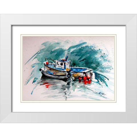 Shore with Boats White Modern Wood Framed Art Print with Double Matting by Kovacs, Anna Brigite