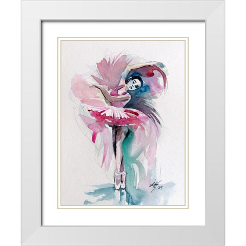 Ballerina in Pink I White Modern Wood Framed Art Print with Double Matting by Kovacs, Anna Brigite