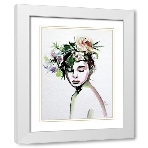 Beauty with Florals White Modern Wood Framed Art Print with Double Matting by Kovacs, Anna Brigite