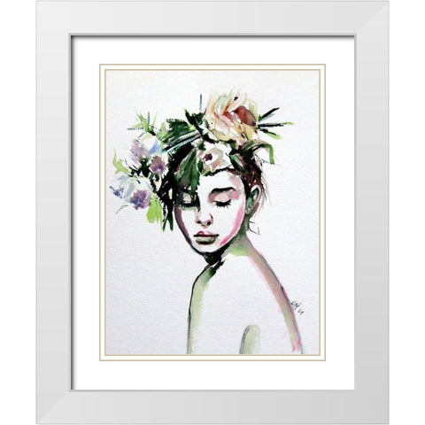 Beauty with Florals White Modern Wood Framed Art Print with Double Matting by Kovacs, Anna Brigite