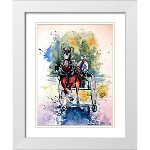 Horse Race White Modern Wood Framed Art Print with Double Matting by Kovacs, Anna Brigite