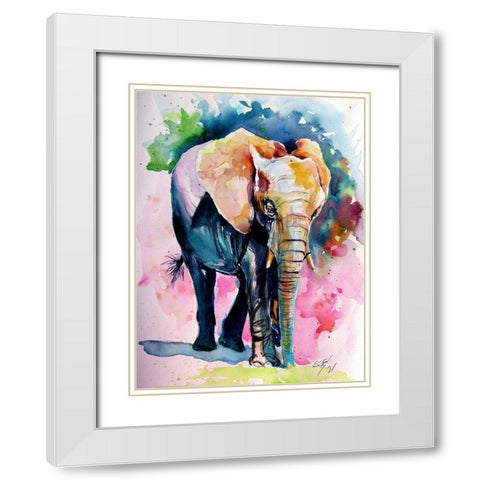 Elephant Alone White Modern Wood Framed Art Print with Double Matting by Kovacs, Anna Brigite