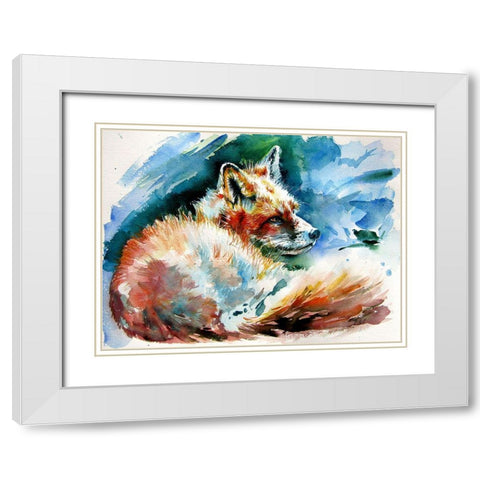 Red Fox Resting White Modern Wood Framed Art Print with Double Matting by Kovacs, Anna Brigite