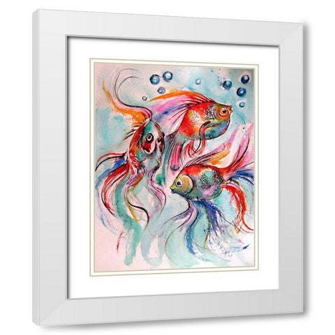 Fishes White Modern Wood Framed Art Print with Double Matting by Kovacs, Anna Brigite