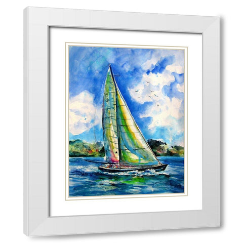 Summer and Freedom - Sailboat White Modern Wood Framed Art Print with Double Matting by Kovacs, Anna Brigite