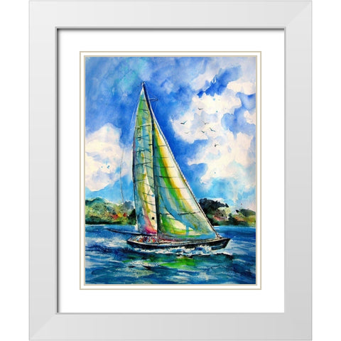 Summer and Freedom - Sailboat White Modern Wood Framed Art Print with Double Matting by Kovacs, Anna Brigite