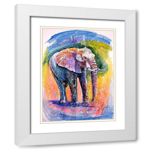 Elephant by the Water White Modern Wood Framed Art Print with Double Matting by Kovacs, Anna Brigite