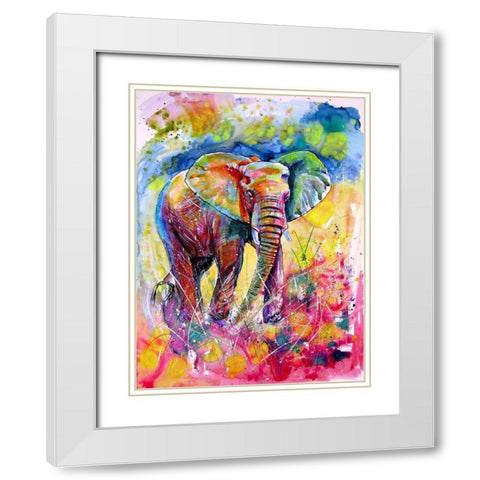 Elepahtn on the Meadow White Modern Wood Framed Art Print with Double Matting by Kovacs, Anna Brigite
