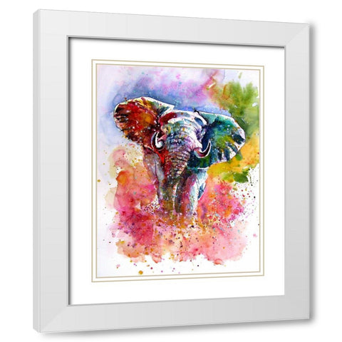 Joyfull Elephant White Modern Wood Framed Art Print with Double Matting by Kovacs, Anna Brigite