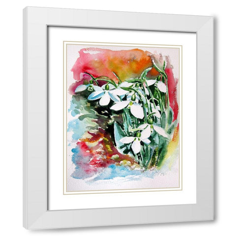 Snowdrops II White Modern Wood Framed Art Print with Double Matting by Kovacs, Anna Brigite