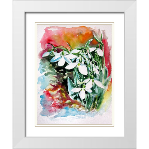 Snowdrops II White Modern Wood Framed Art Print with Double Matting by Kovacs, Anna Brigite