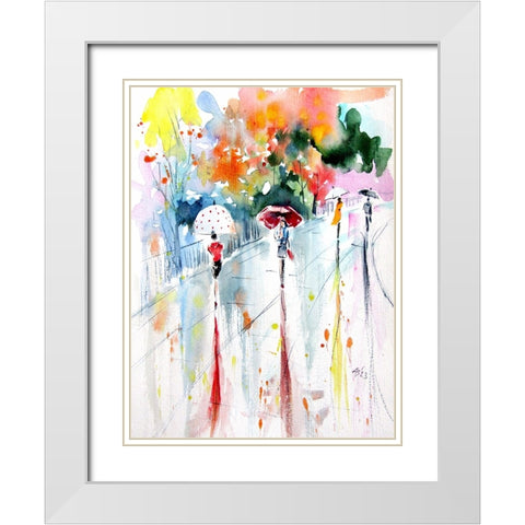 Walking Peoples I White Modern Wood Framed Art Print with Double Matting by Kovacs, Anna Brigite