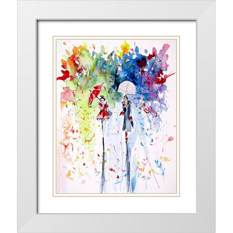 Walking Peoples II White Modern Wood Framed Art Print with Double Matting by Kovacs, Anna Brigite