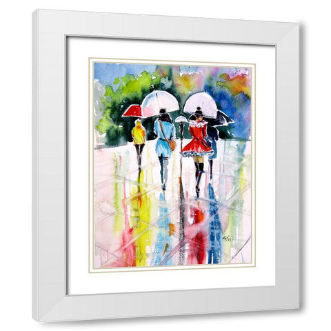 Walking Peoples III White Modern Wood Framed Art Print with Double Matting by Kovacs, Anna Brigite